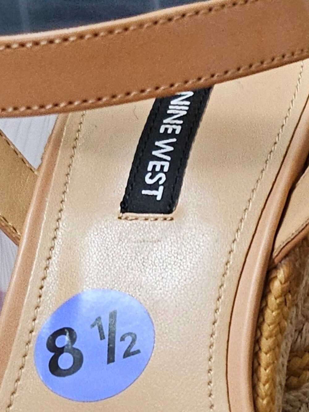 Nine West Same Tan Braided Platform Espadrille Block Heel Sandals 8.5M - Picture 4 of 7
